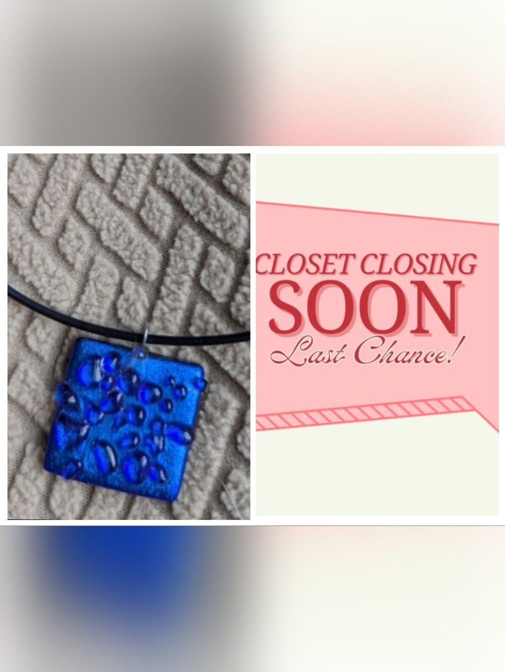 Bright Turquoise and Electric Blue Textured Square Dichroic Glass Pendant 
